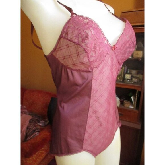 Vintage Slip Body Suit 32 PURPLE SATIN VASSARETTE LACY Bombshell 1970s Lingerie - Picture 4 of 9
